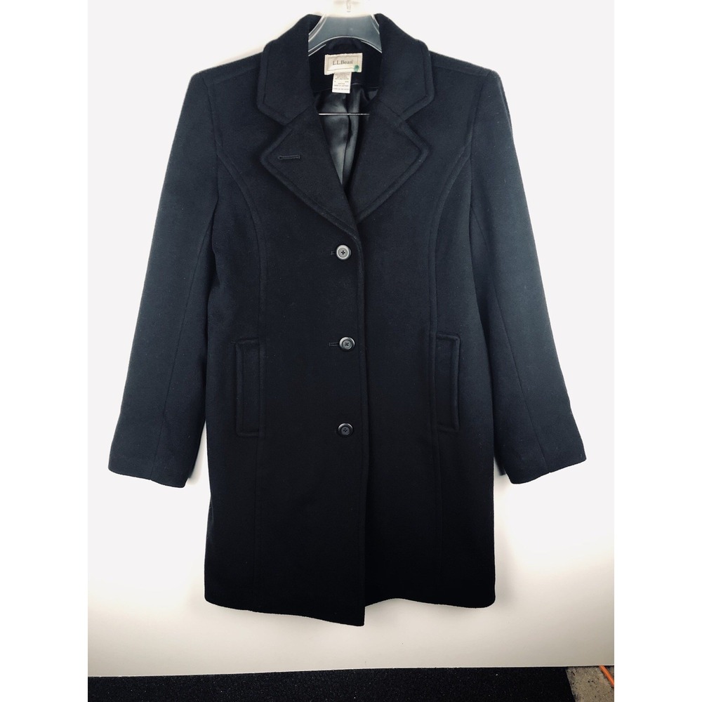 LL Bean Black Lambswool Long Overcoat Womens 6 Thinsulate Insulated Coat OHTN2